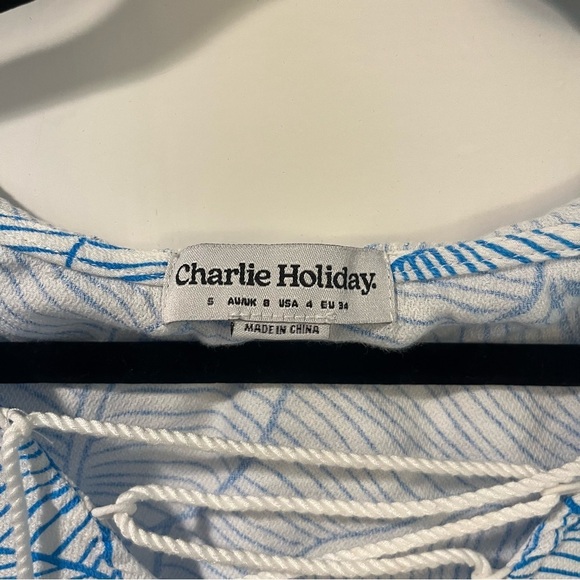 Charlie Holiday Blue White Coco Swim Oversize Beach Coverup Size Small US 4 EU34 - Picture 6 of 10